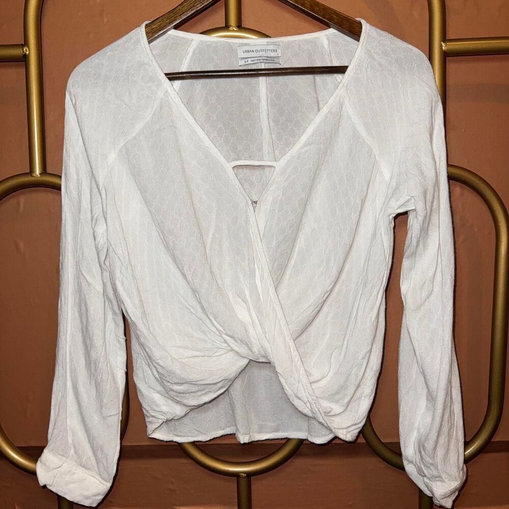 Urban Outfitters Wrap Front Long Sleeve White Blouse; Size SMALL
